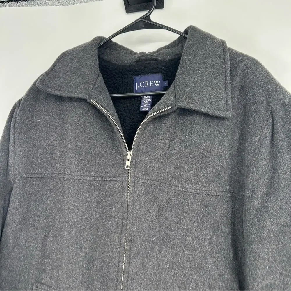 J. Crew Men's Medium Wool Blend‎ Grey Full Zip Front Quilted Lined Coat Pockets